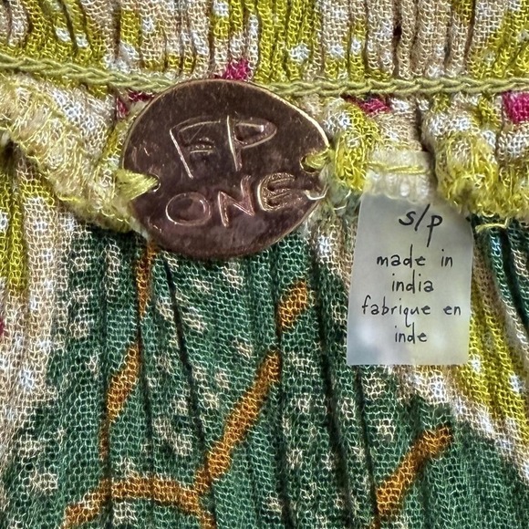 Free People Suki Top Women's S Yellow Multicolor Boho Floral Off Shoulder Shirt - Picture 6 of 9